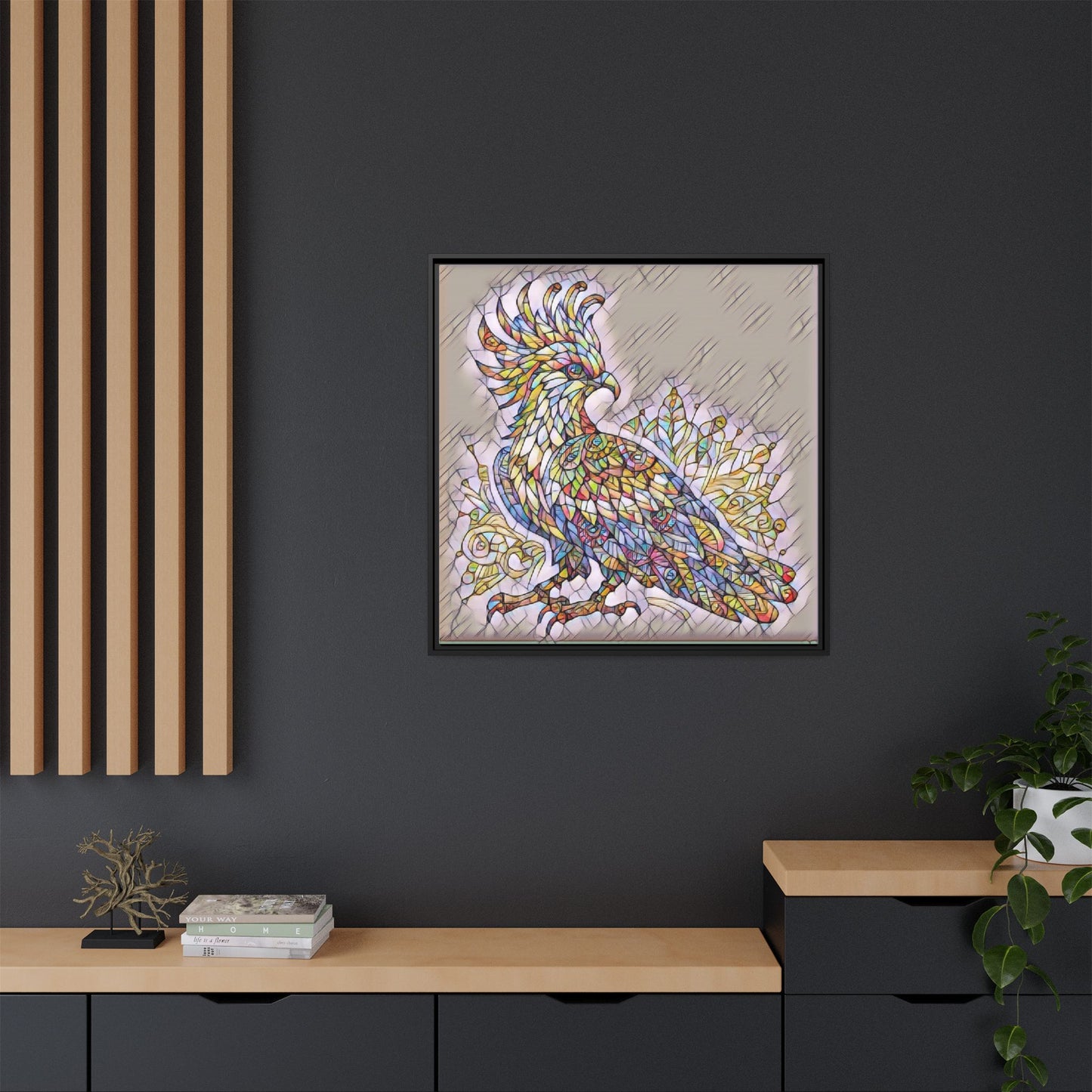 Colorful Stained-Glass Cockatoo Matte Framed Canvas