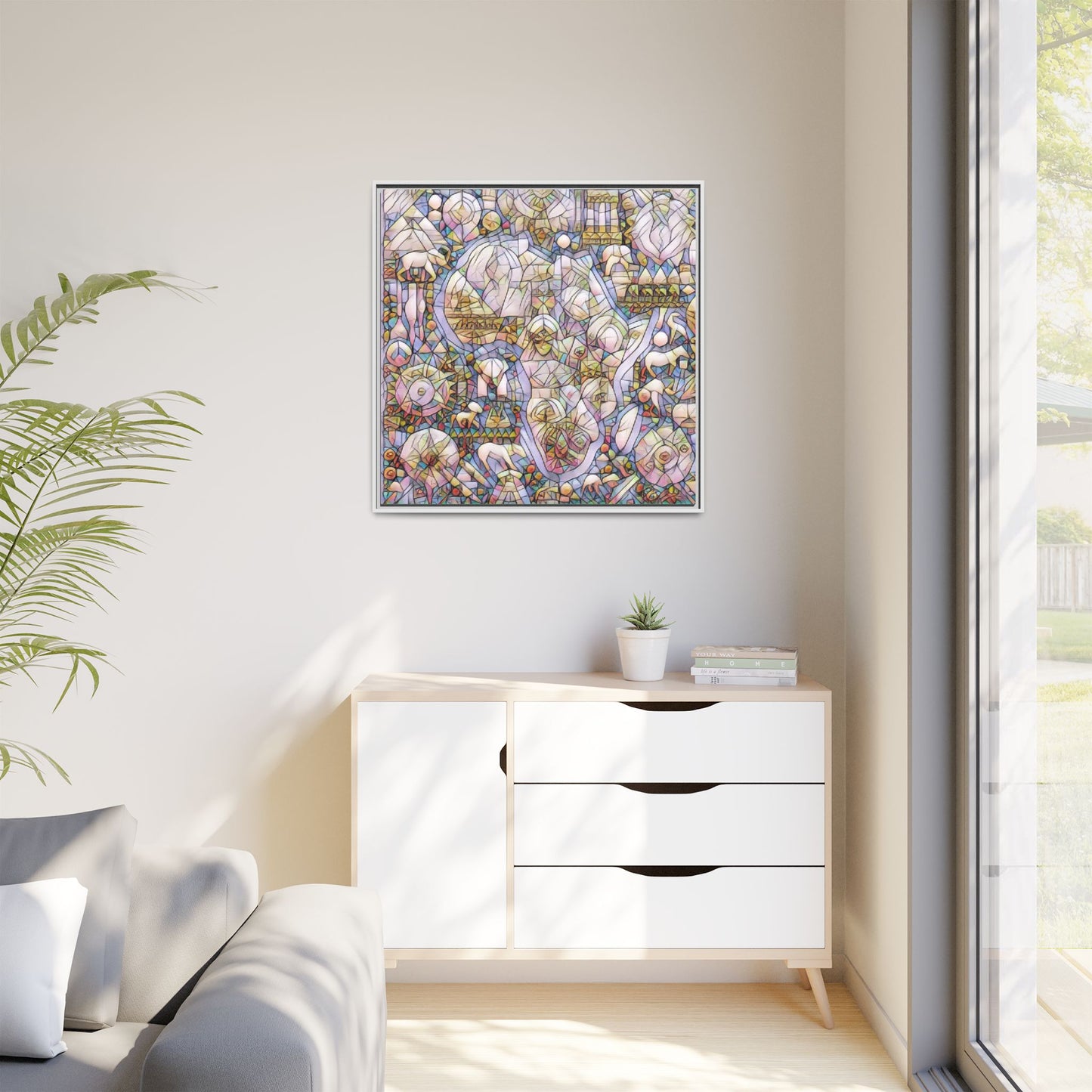 Abstract Stained-Glass Style Framed Canvas Print