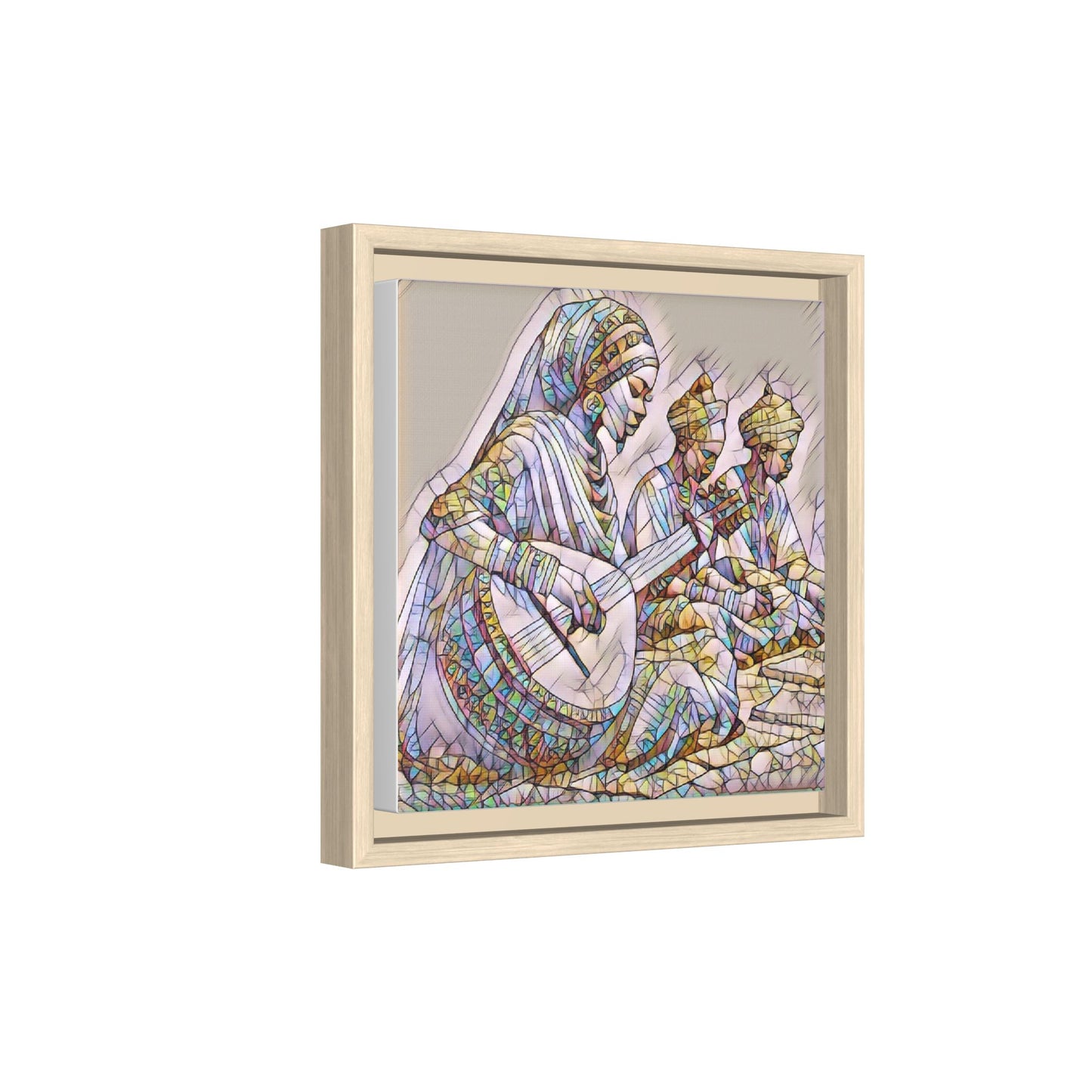 Framed Matte Canvas: Colorful Moroccan Musicians Wall Art