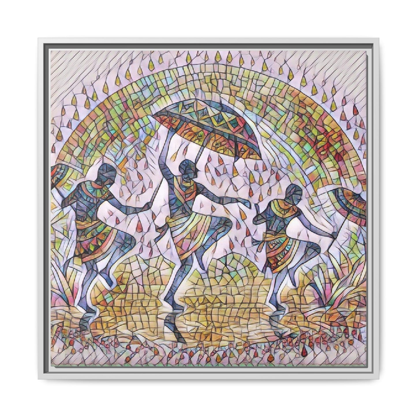 Framed Canvas Art — Colorful African Dance Mosaic