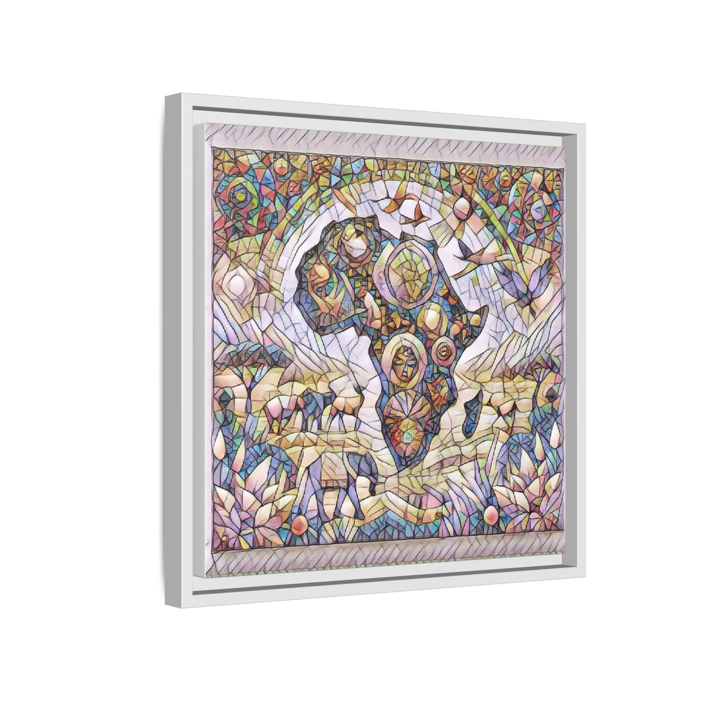 Abstract Mosaic Africa Framed Canvas — Colorful Stained-Glass Wall Art