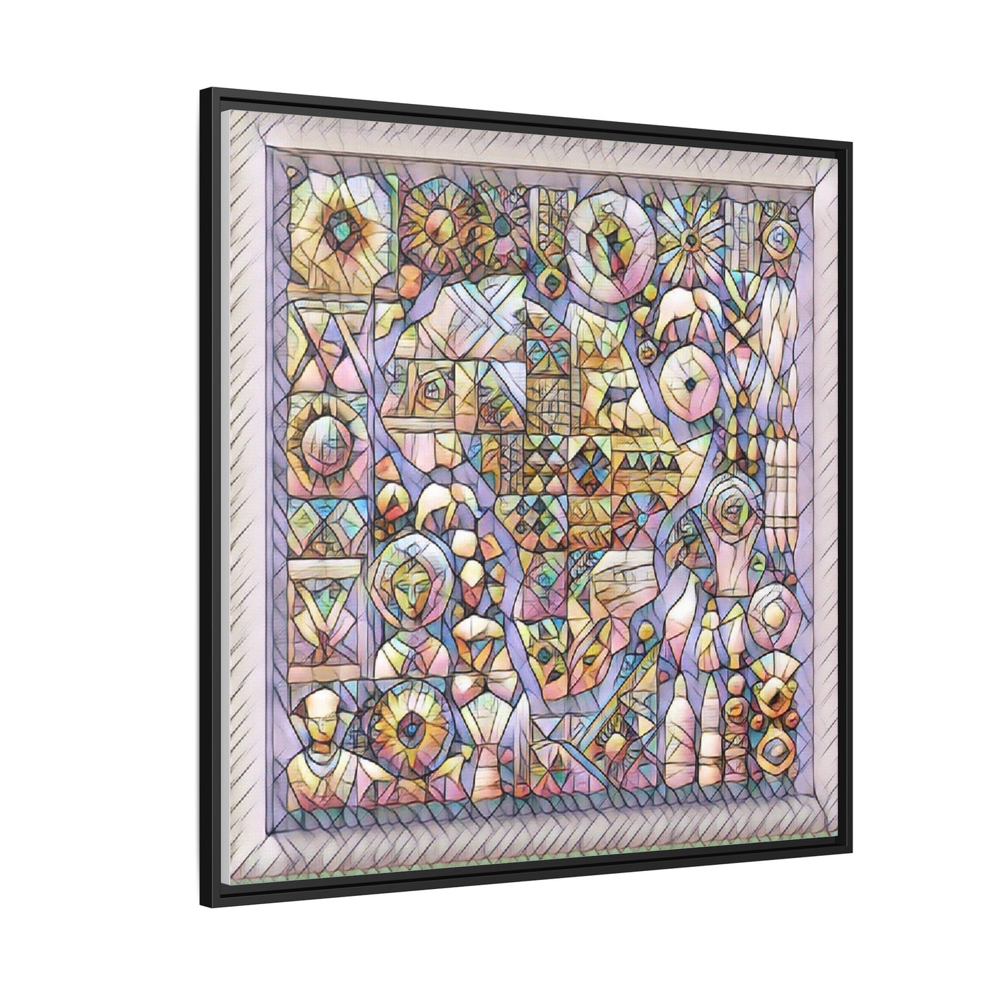 Framed Abstract Mosaic Matte Canvas Art — Pastel Geometric Wall Decor