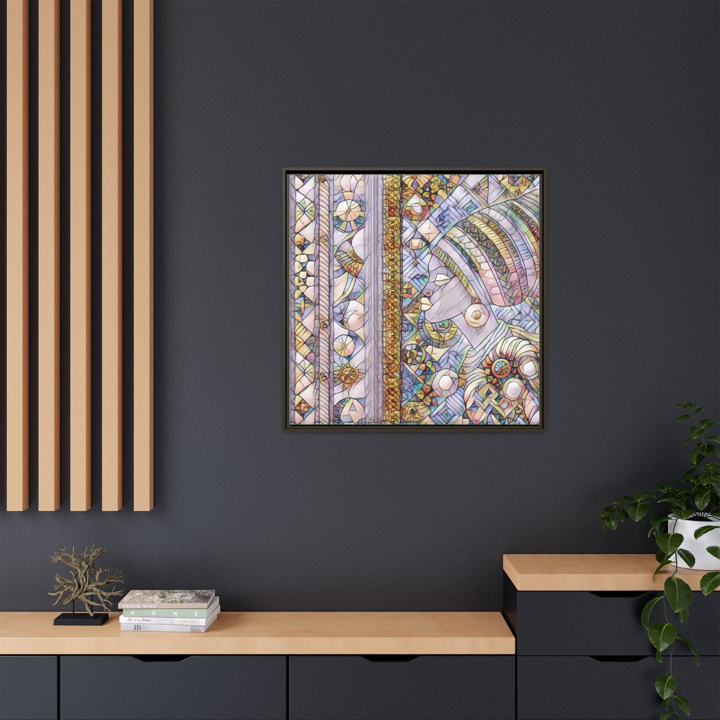 Afrocentric Stained-Glass Portrait Matte Framed Canvas