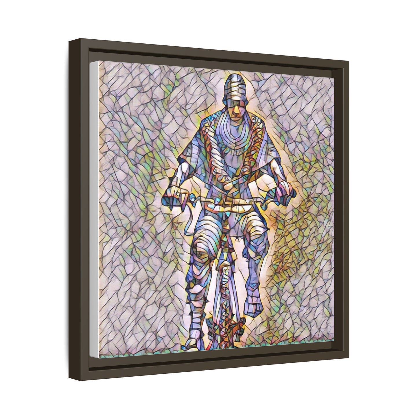 Framed Matte Canvas Art - Stylized Cyclist Illustration