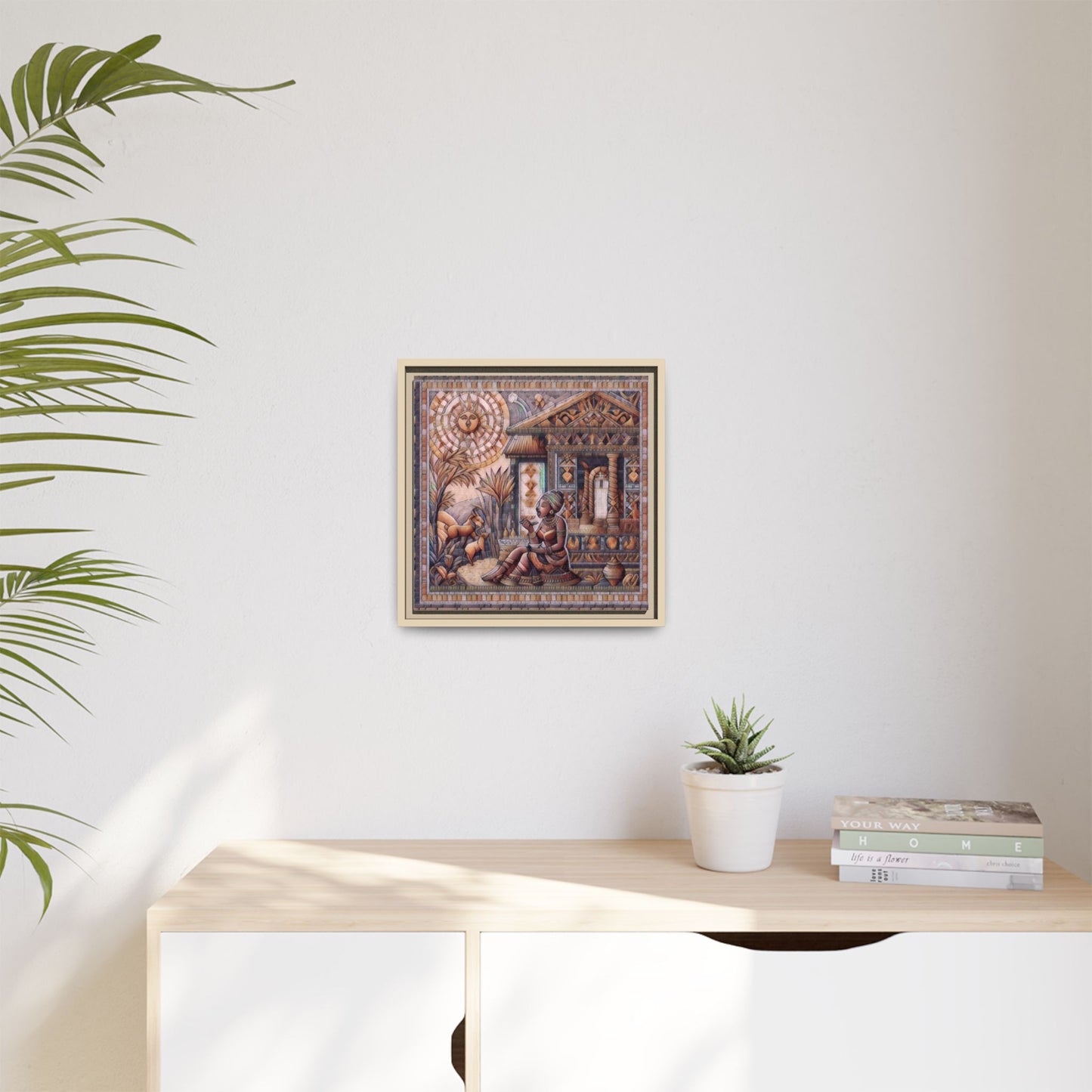 Egyptian Goddess Mosaic Framed Canvas Art — Colorful Ancient Ritual Wall Decor