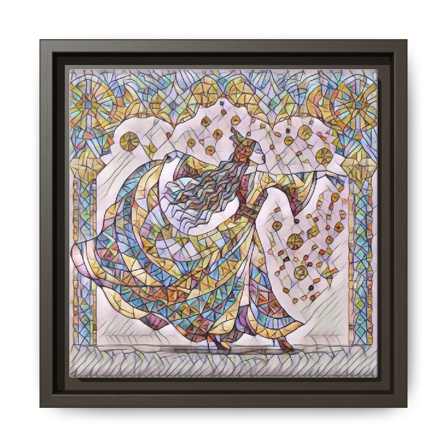 Stained Glass Dancing Dervish Framed Canvas Art