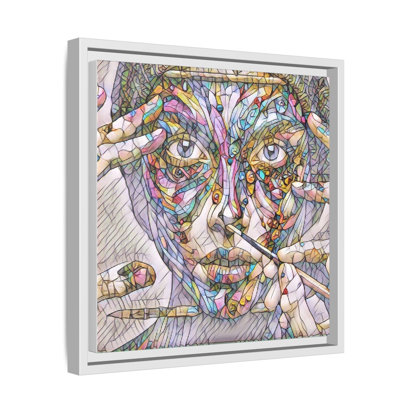 Framed Abstract Mosaic Face Canvas — Colorful Modern Wall Art