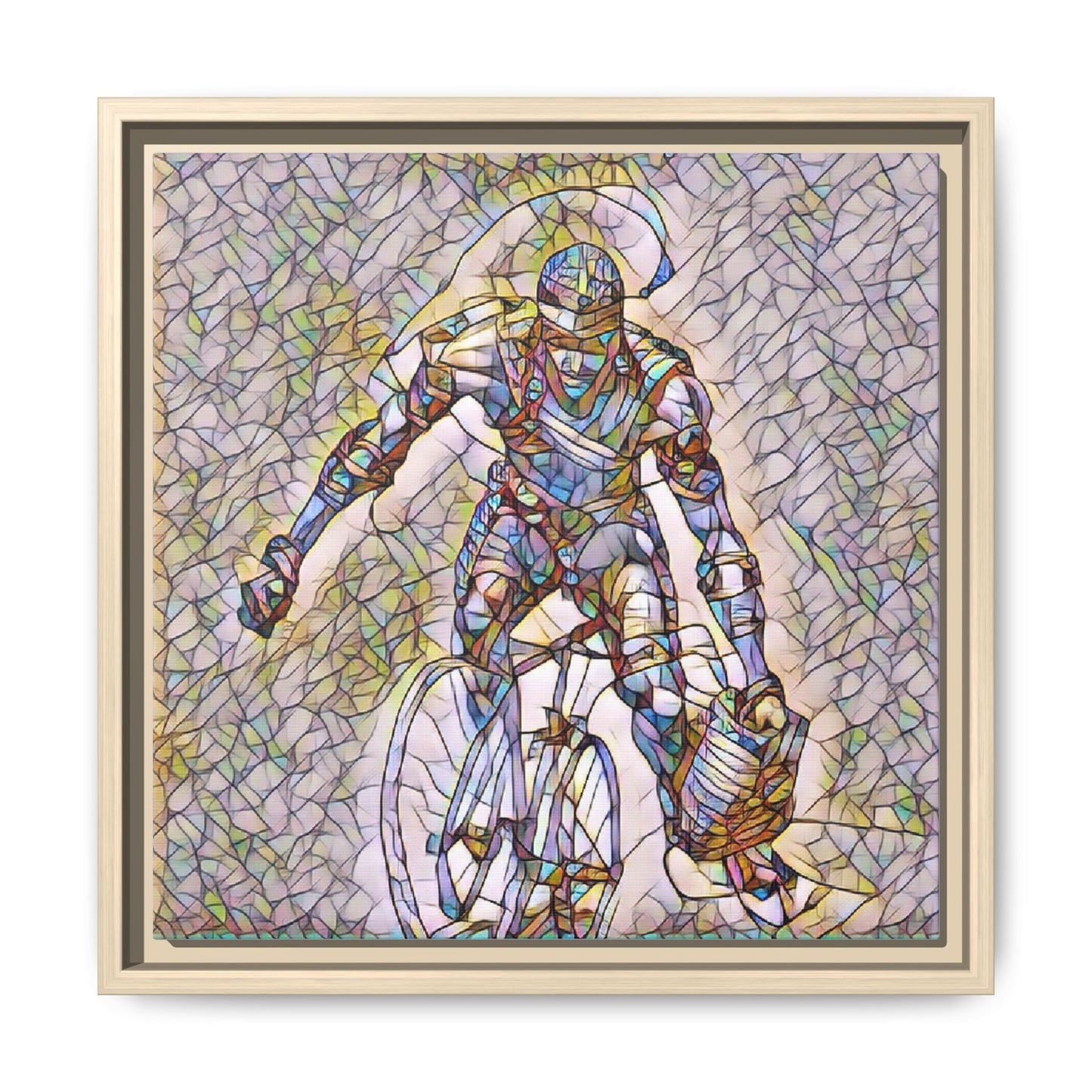 Cyclist Mosaic Matte Canvas Print — Framed Multicolor Cycling Art