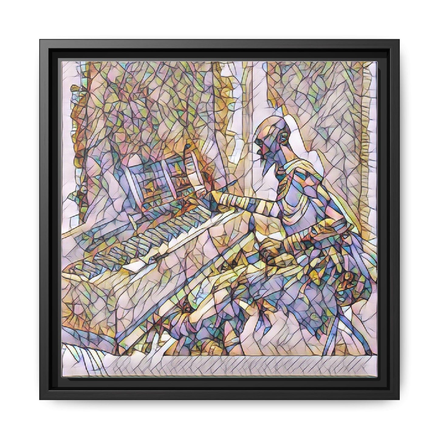 Framed Matte Canvas Art — Colorful Abstract Musician at Piano