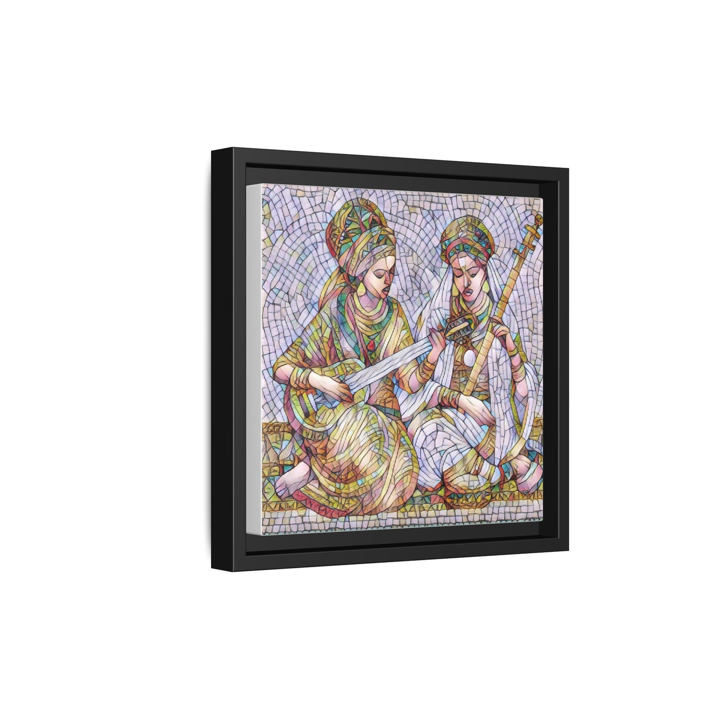 Framed Mosaic Art Print — Two Women Playing Lutes (Matte Canvas)