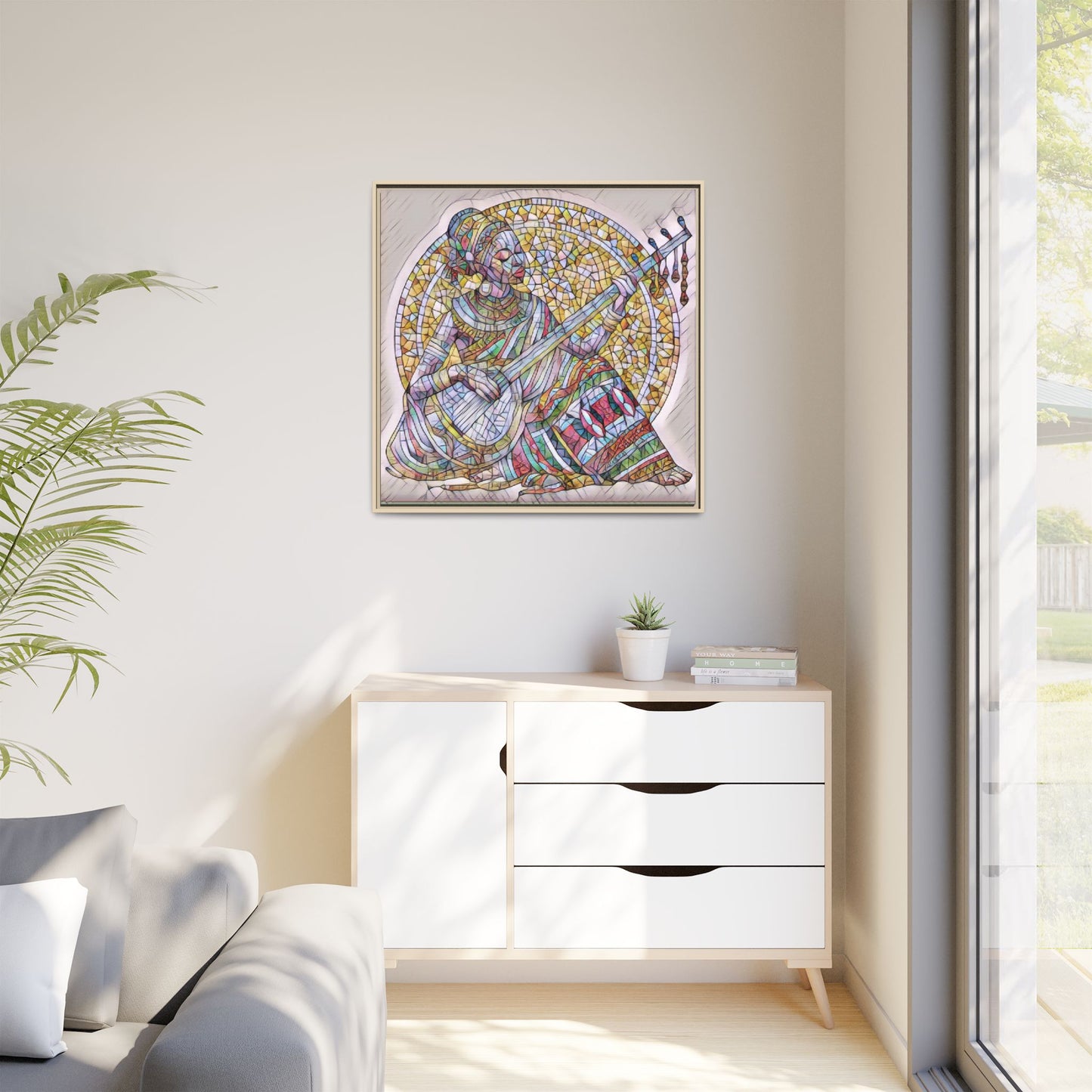 Framed Canvas Art - Colorful Mosaic Musician Wall Decor