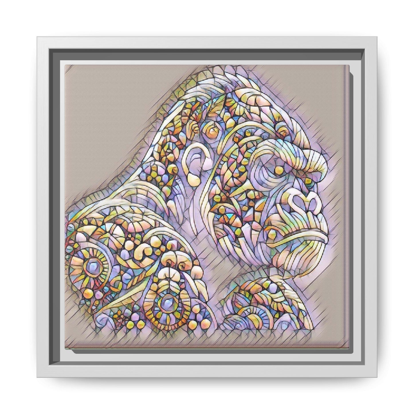 Colorful Ornate Gorilla Matte Canvas Framed Wall Art