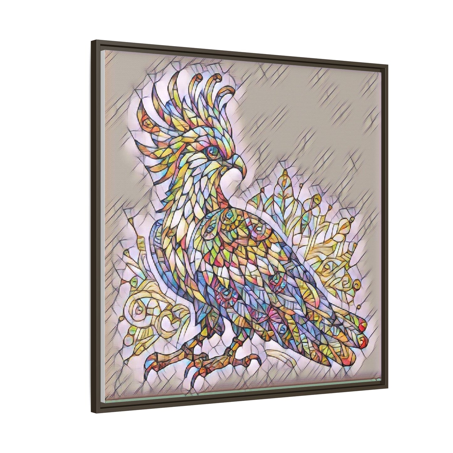 Colorful Stained-Glass Cockatoo Matte Framed Canvas
