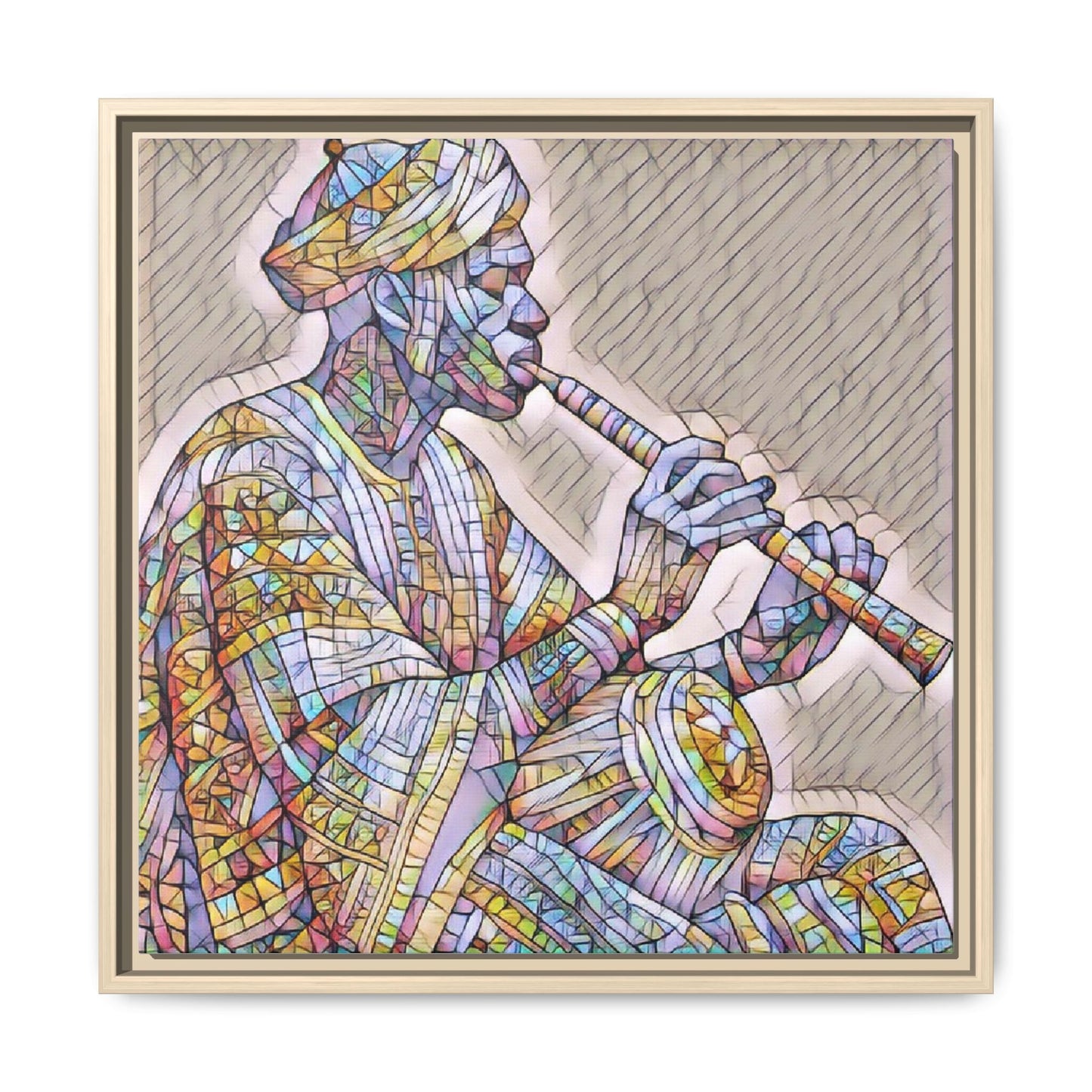 Framed Canvas Art — Colorful Middle Eastern Flute Player Print