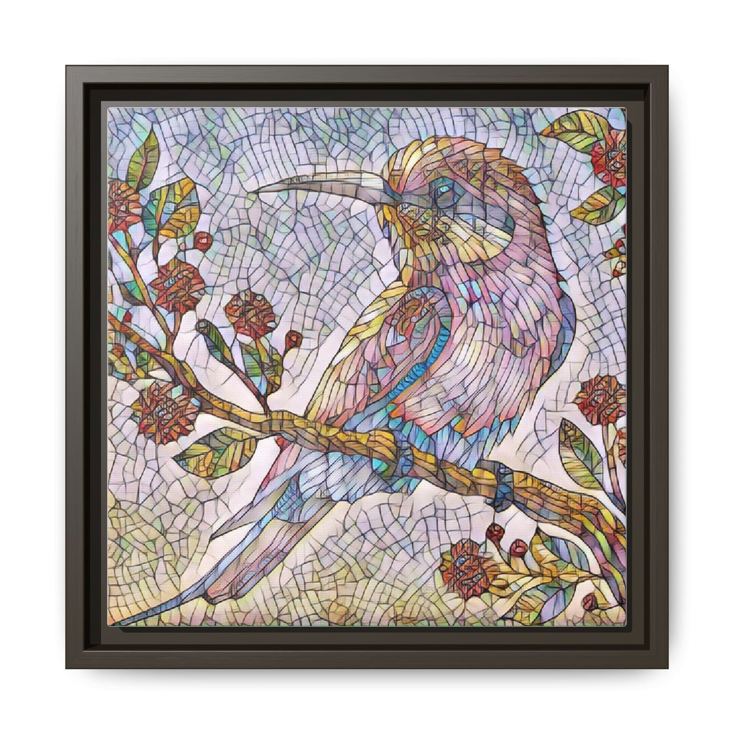 Framed Mosaic Bird Art Print — Colorful Kookaburra Wall Canvas