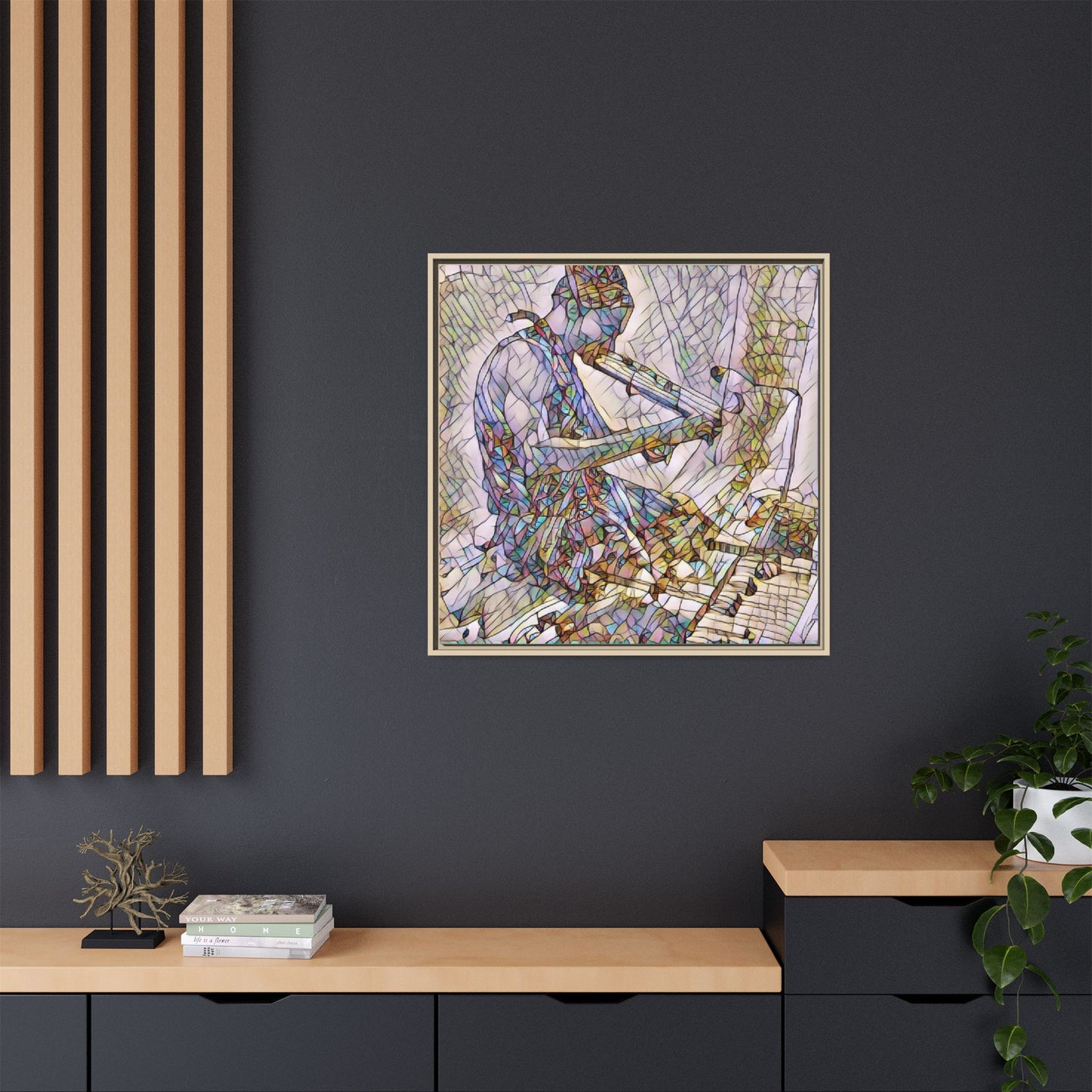 Abstract Violinist Matte Framed Canvas – Colorful Musical Art Print
