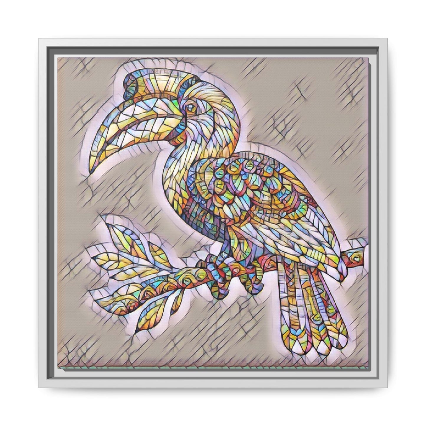 Colorful Stained Glass Toucan Matte Canvas Framed Wall Art