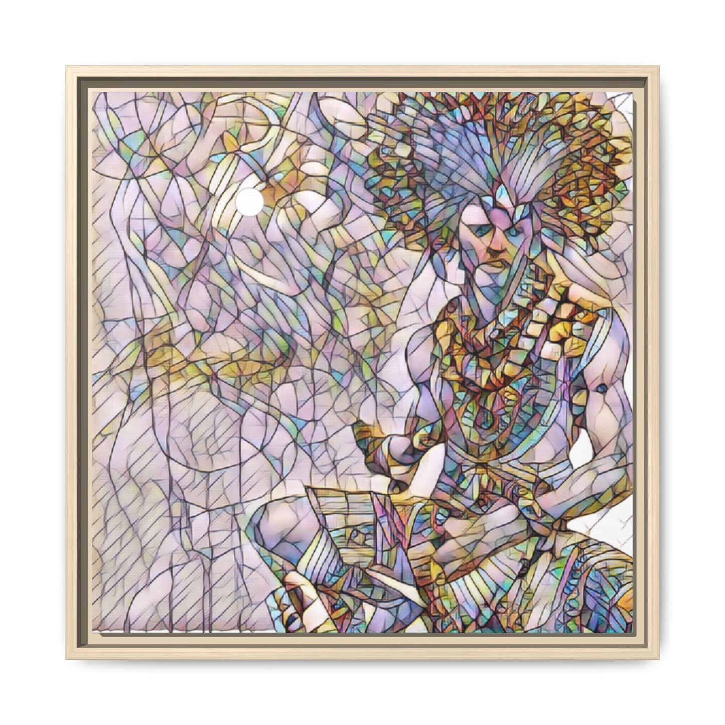 Framed Matte Canvas Art — Colorful Tribal Warrior Illustration