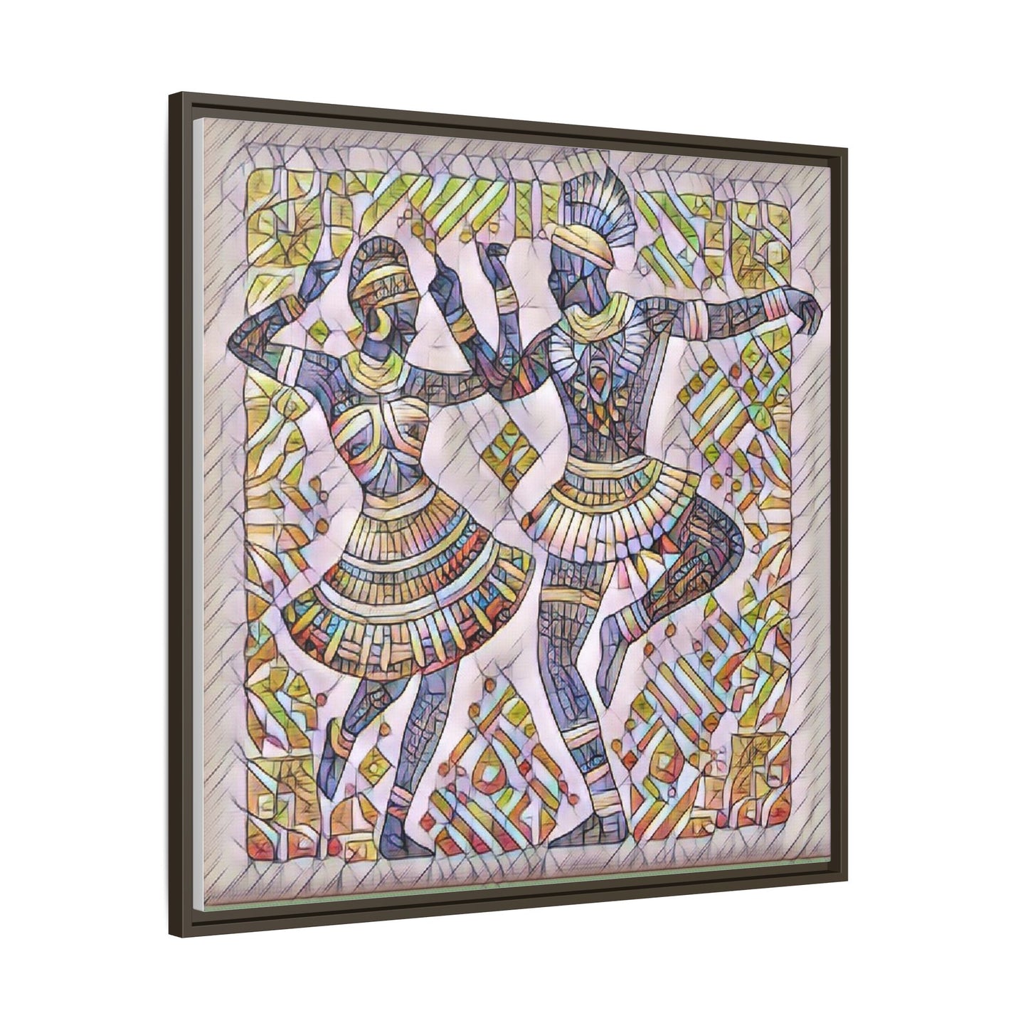 Framed Matte Canvas Print — Colorful Tribal Dancers Wall Art