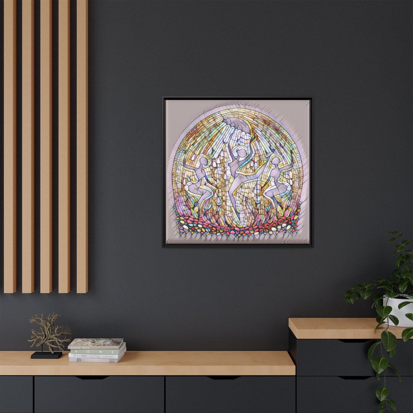 Framed Canvas Art - Stained Glass Dance Trio (Matte Multi-Color)