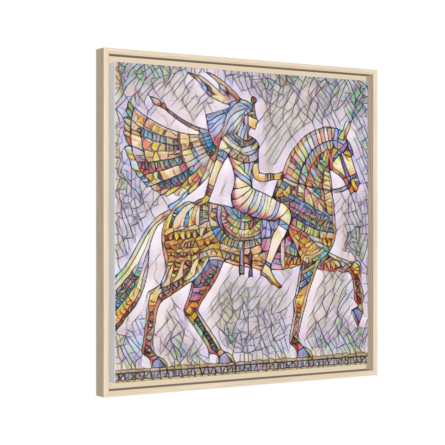 Stained-Glass Style Egyptian Horseman Framed Canvas Print