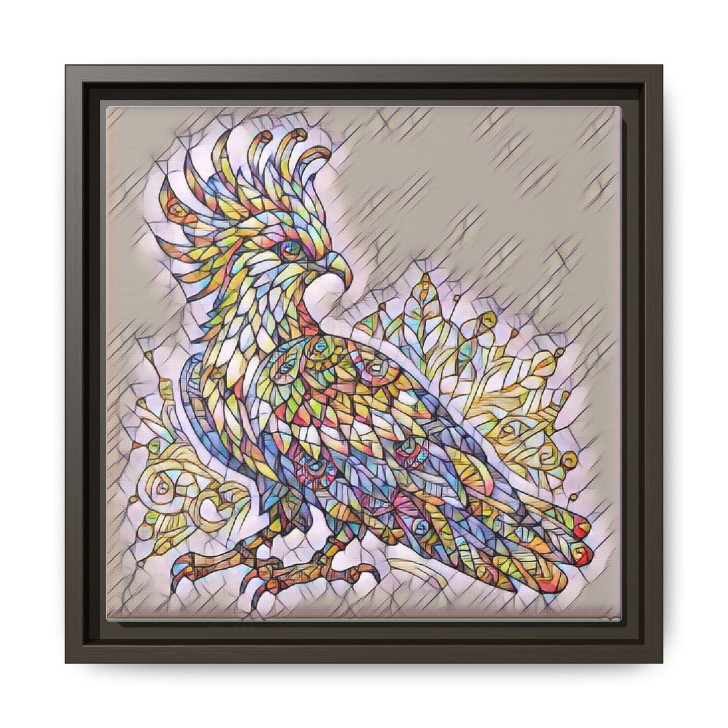 Colorful Stained-Glass Cockatoo Matte Framed Canvas
