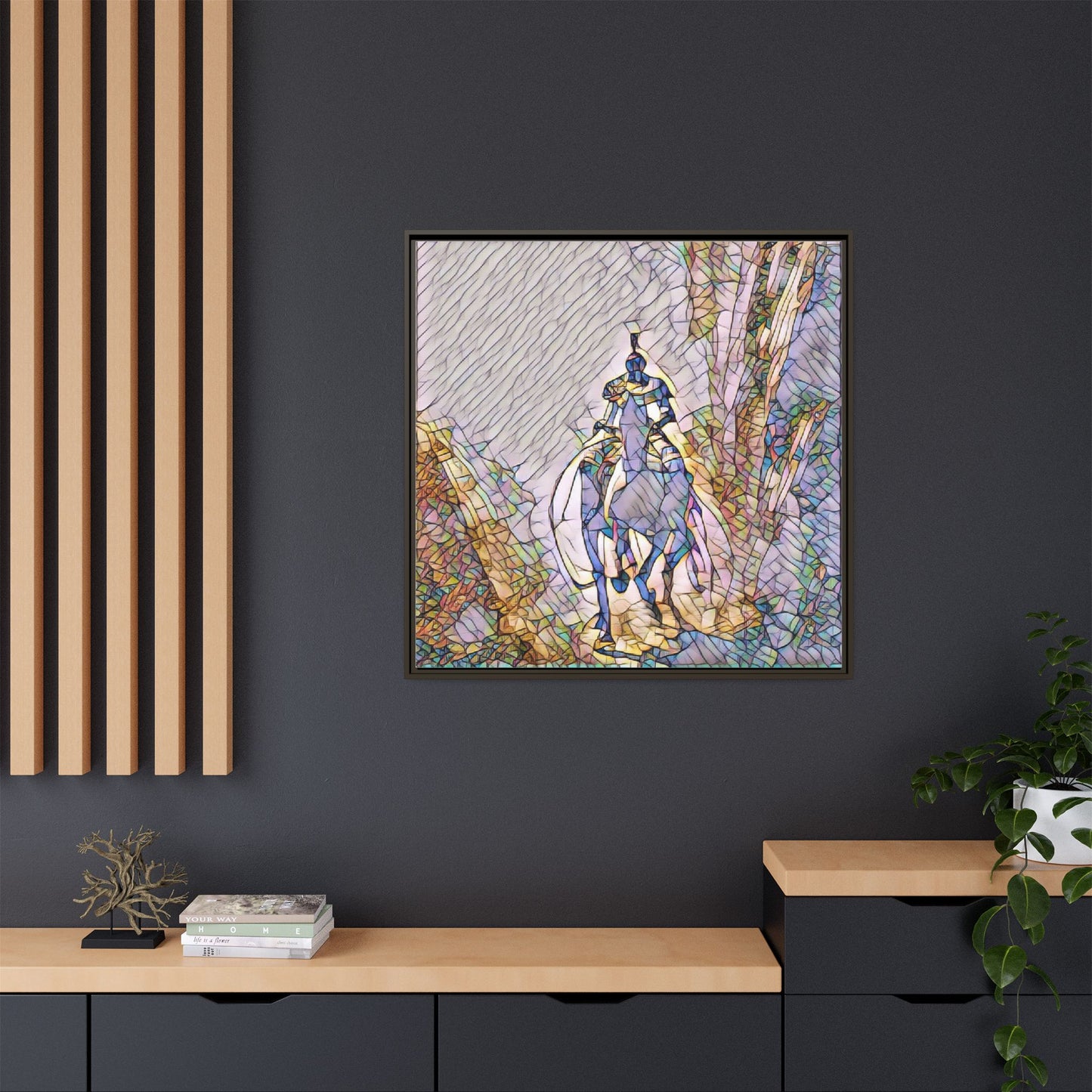 Stained-Glass Knight Matte Framed Canvas Wall Art