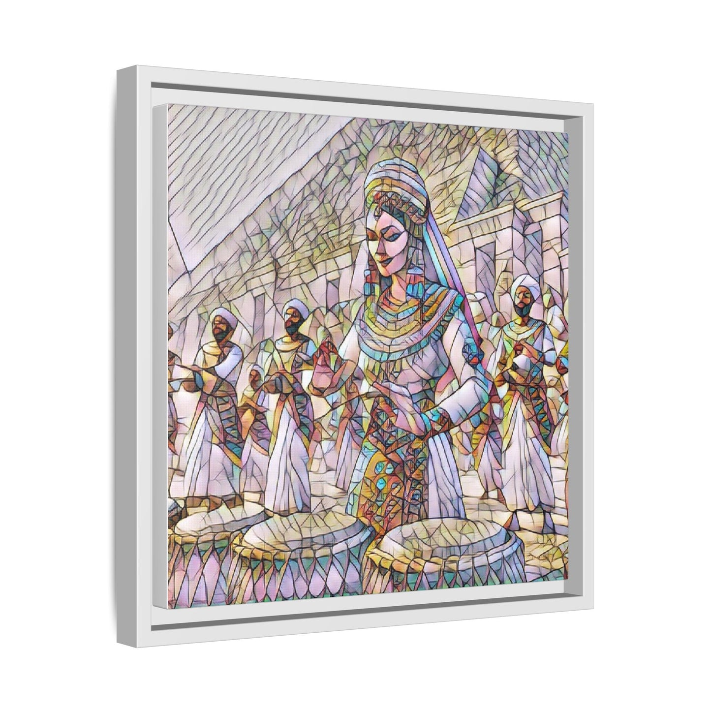 Egyptian Drummers Framed Canvas Art — Colorful Egyptian Dancer Wall Decor