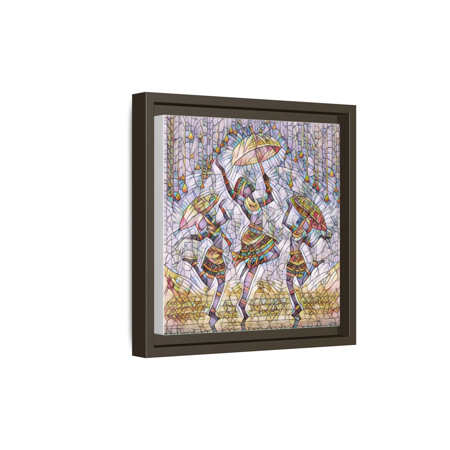 Colorful African Dance Framed Canvas Art — Umbrella Dancers Wall Decor
