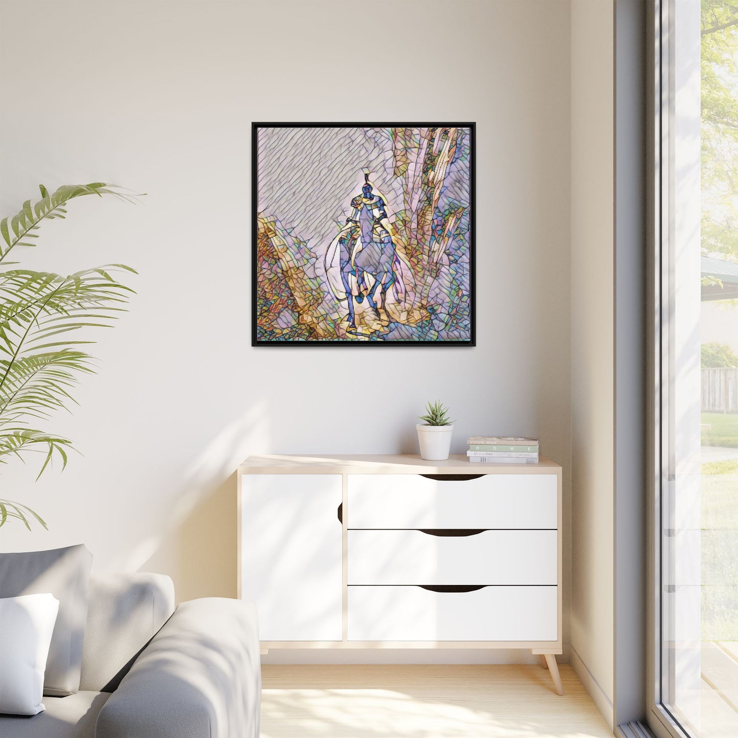 Stained-Glass Knight Matte Framed Canvas Wall Art