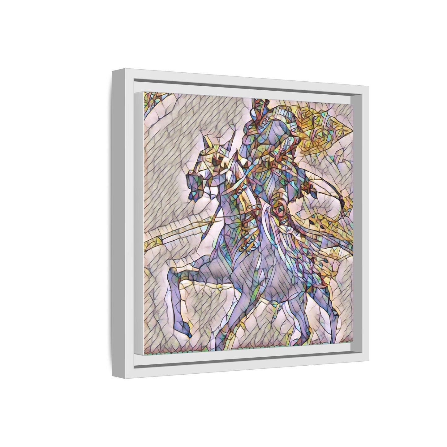 Framed Matte Canvas Art — Stained Glass Knight on Horse Fantasy Wall Decor