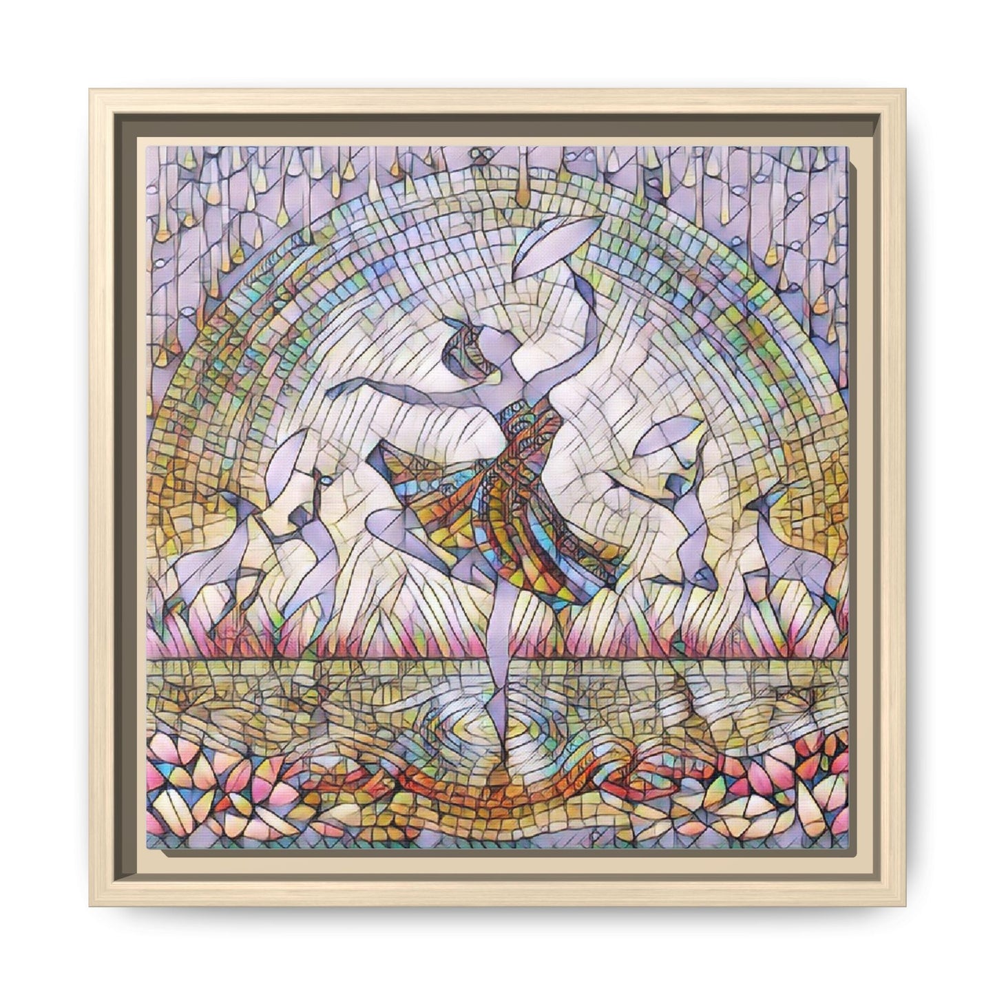 Stained Glass Ballerina Framed Canvas Art — Dancer Mosaic Wall Decor