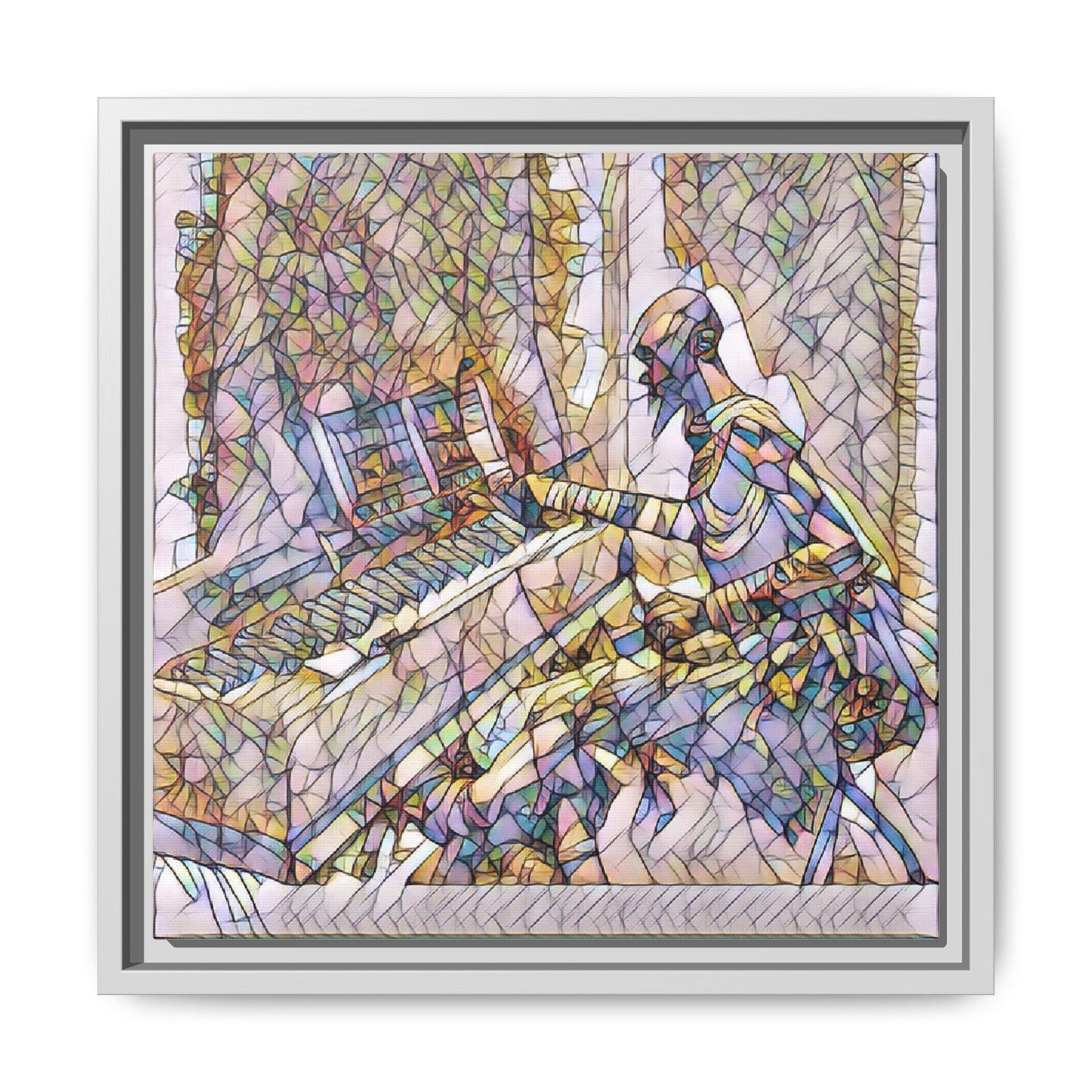 Framed Matte Canvas Art — Colorful Abstract Musician at Piano
