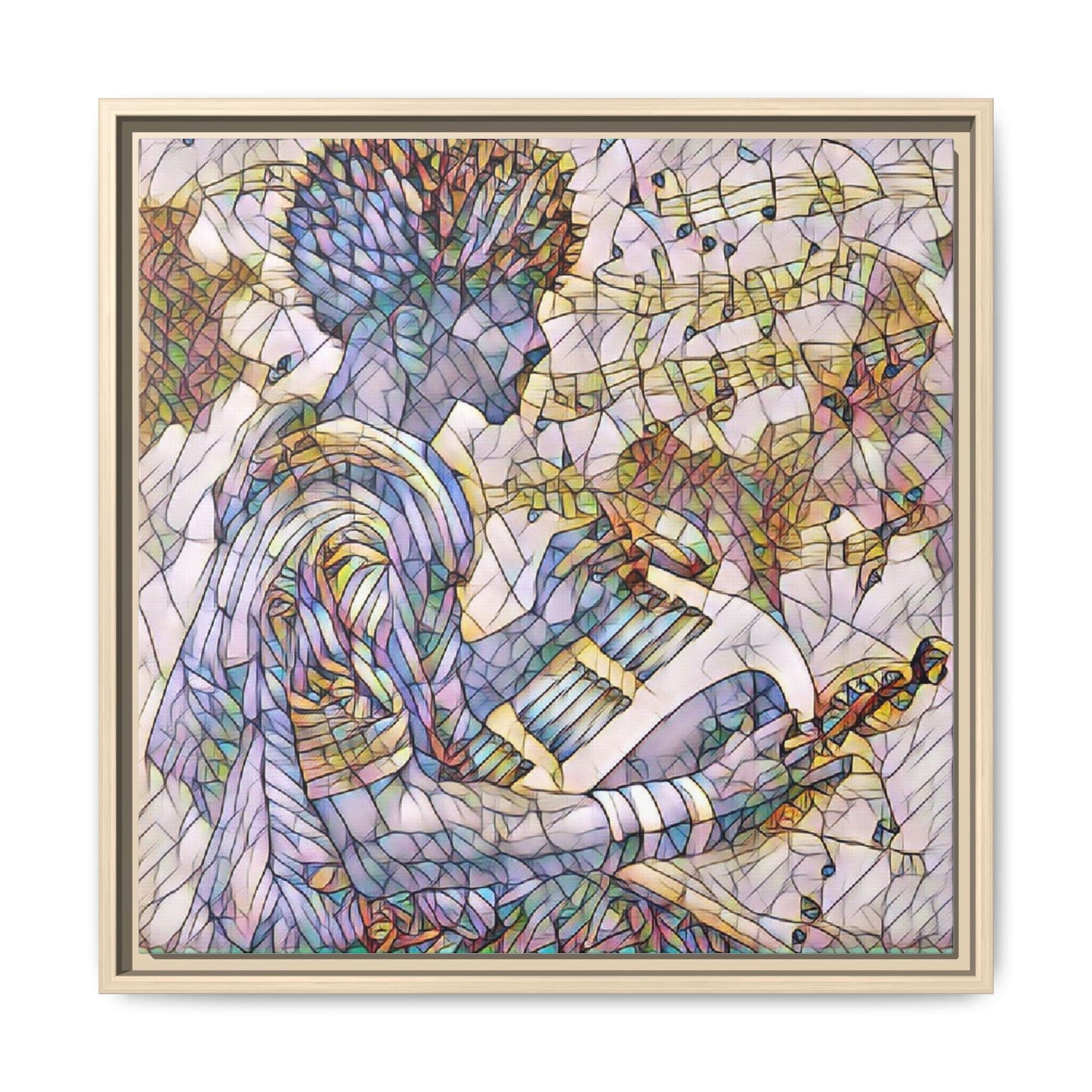 Abstract Jazz Musician Framed Canvas Art — Colorful Stained-Glass Style Wall Decor