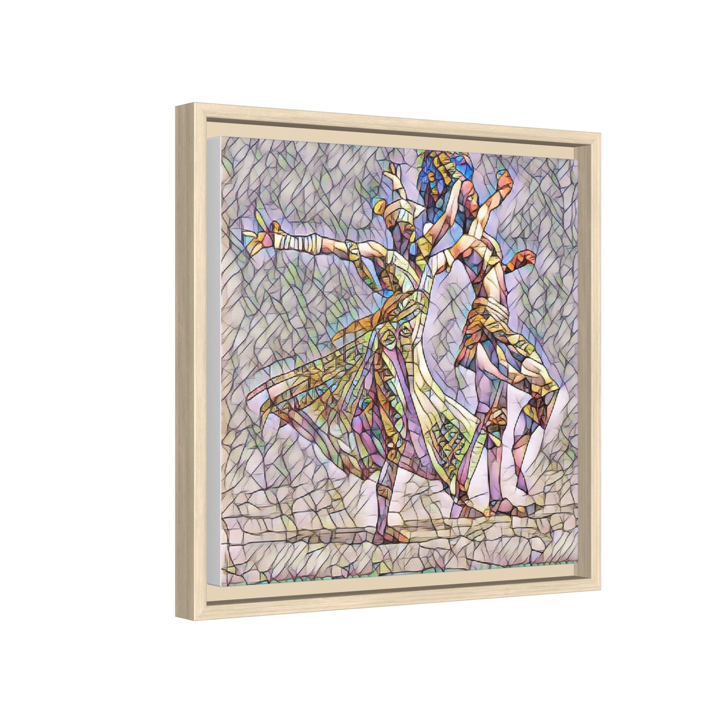 Framed Matte Canvas Wall Art — Abstract Dancers in Stained Glass Style