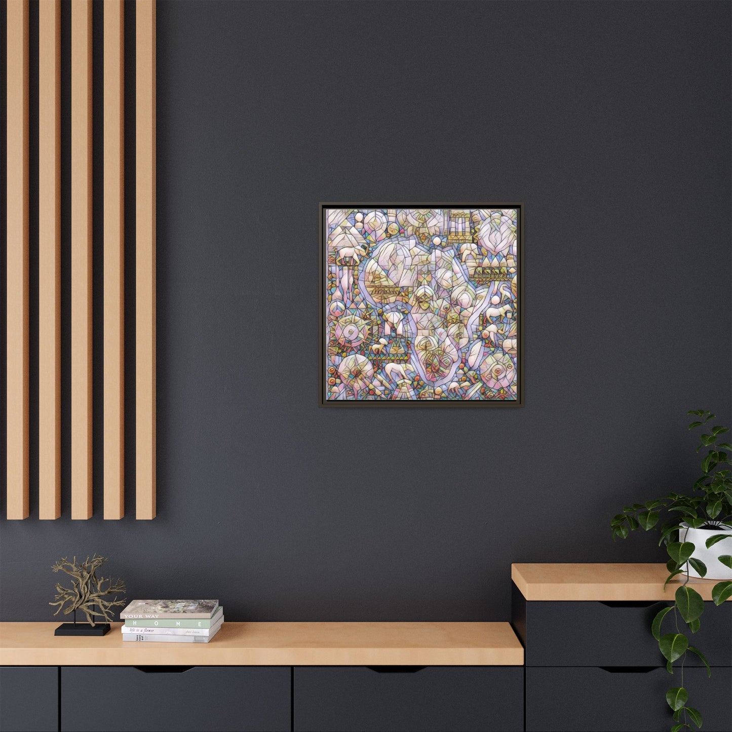 Abstract Stained-Glass Style Framed Canvas Print