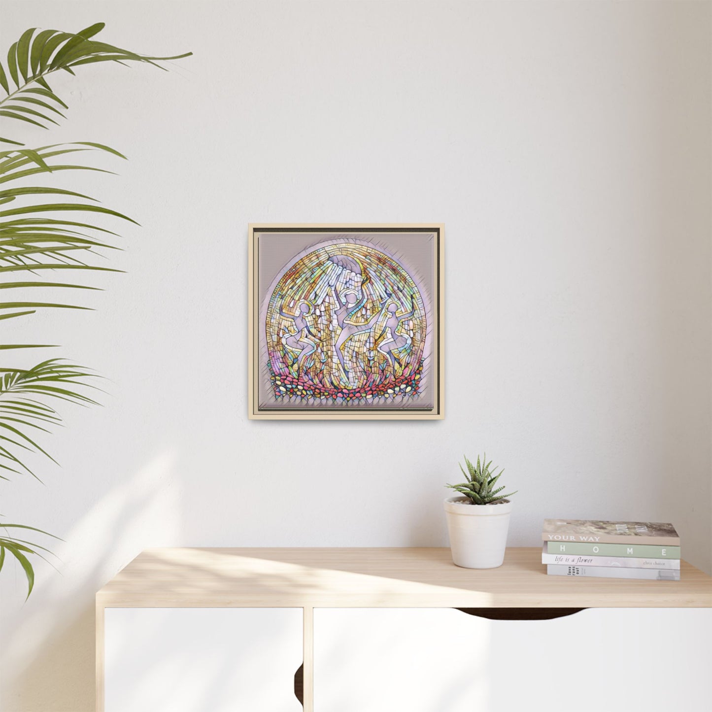 Framed Canvas Art - Stained Glass Dance Trio (Matte Multi-Color)