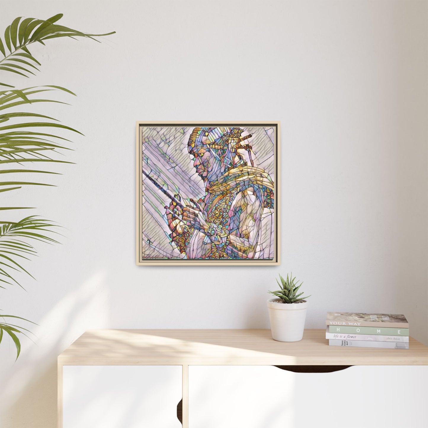 Framed Canvas Art - Colorful Tribal Warrior Portrait (Matte)