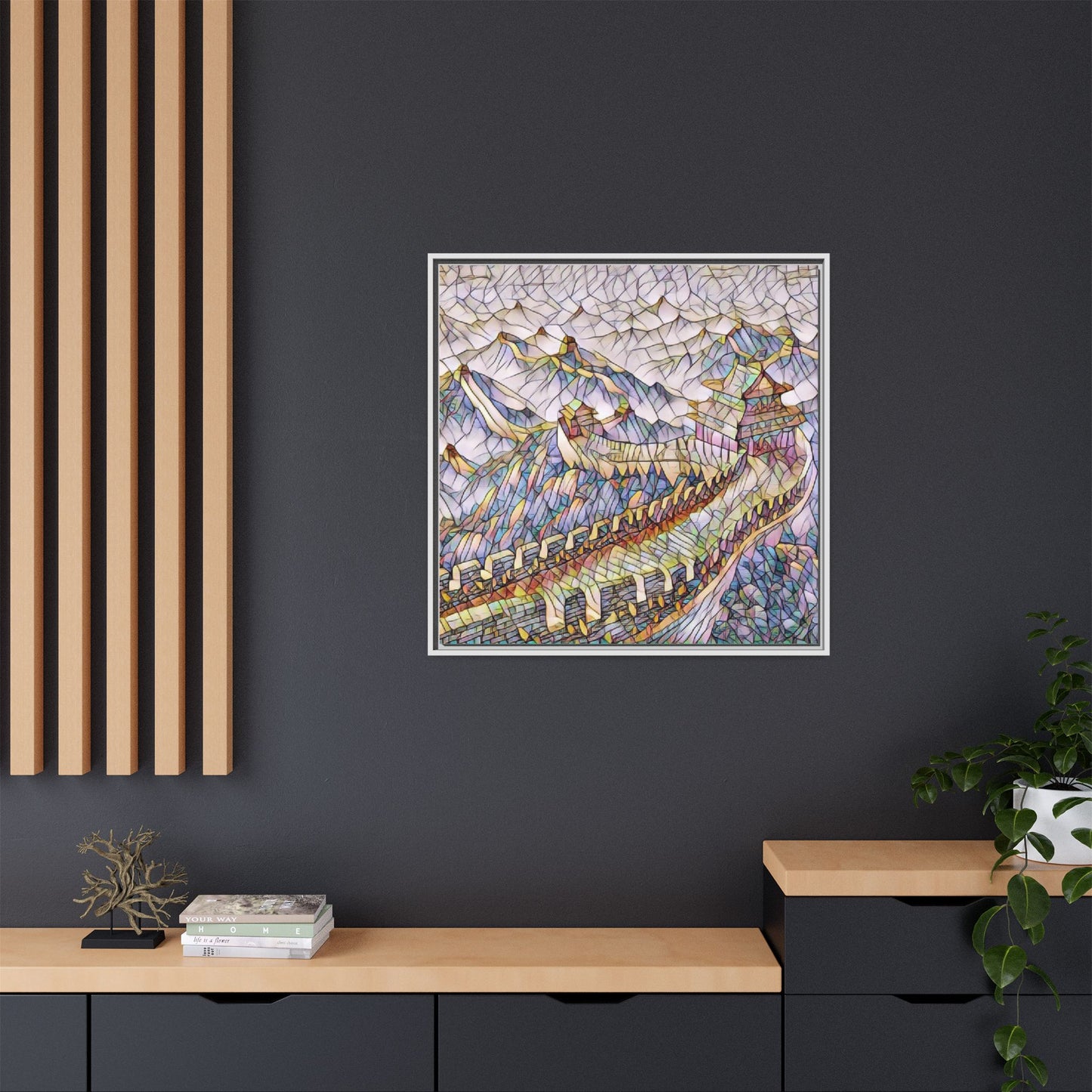 Stained-Glass Great Wall Matte Framed Canvas Print