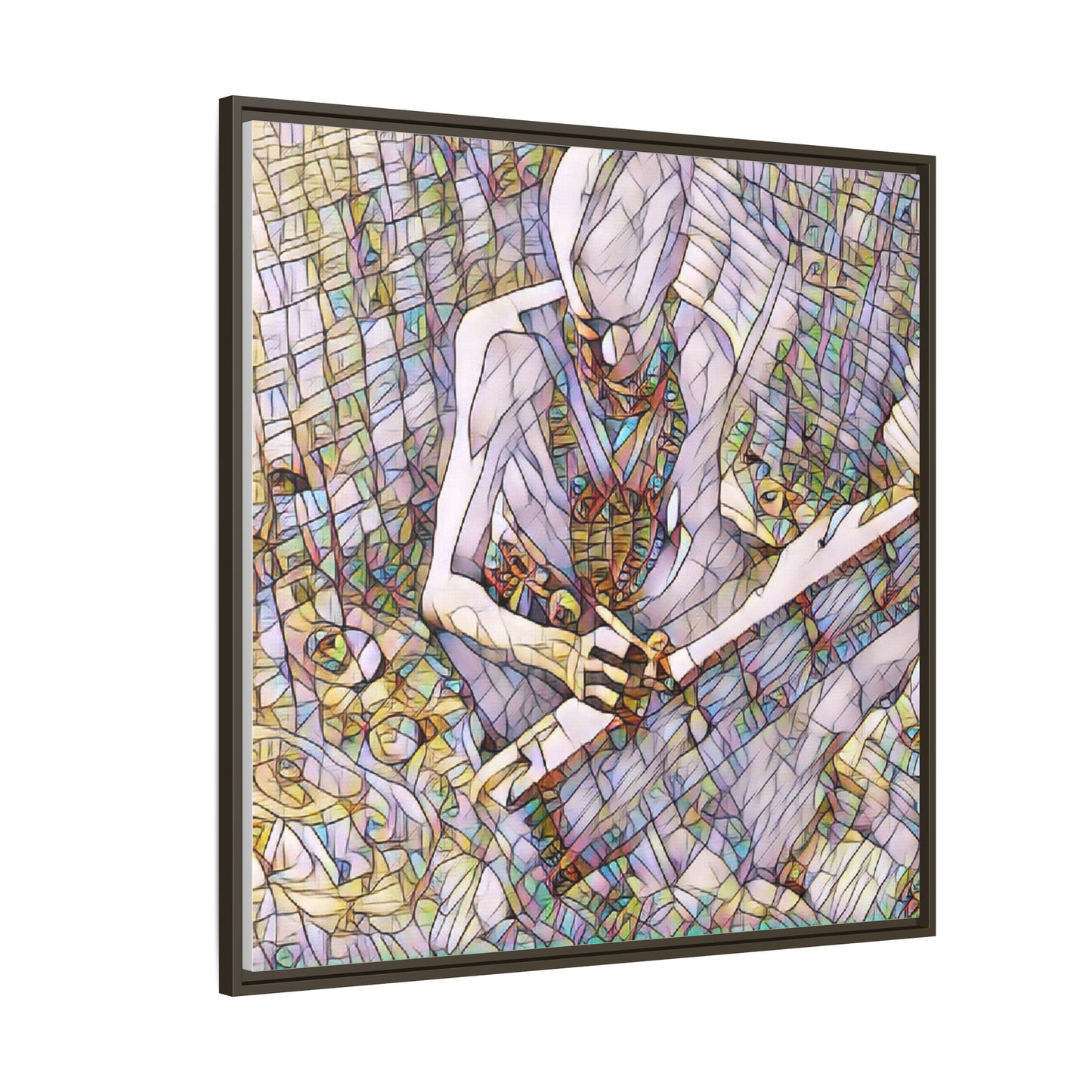 Abstract Fantasy Warrior Matte Framed Canvas — Colorful Stained-Glass Style Art
