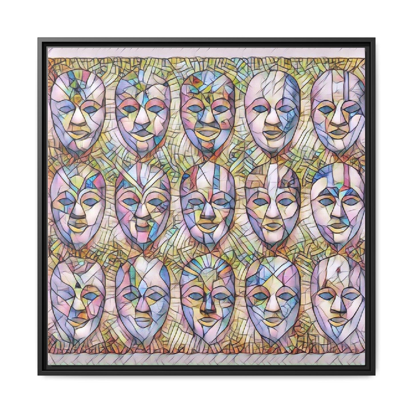 Abstract Mask Art Matte Canvas Print — Framed Multicolor Wall Art