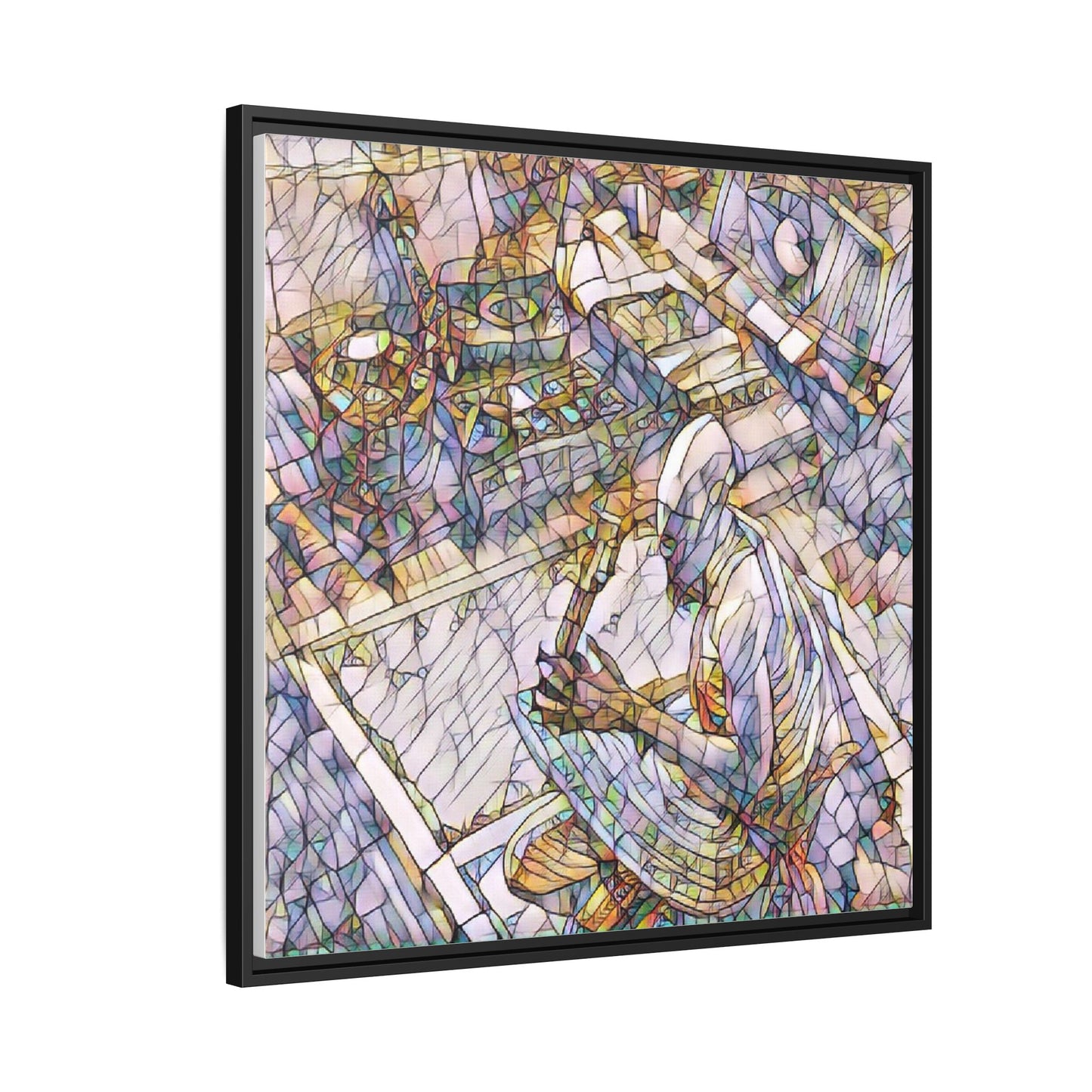 Stained-Glass DJ Matte Canvas Print (Framed) — Colorful Music Room Wall Art