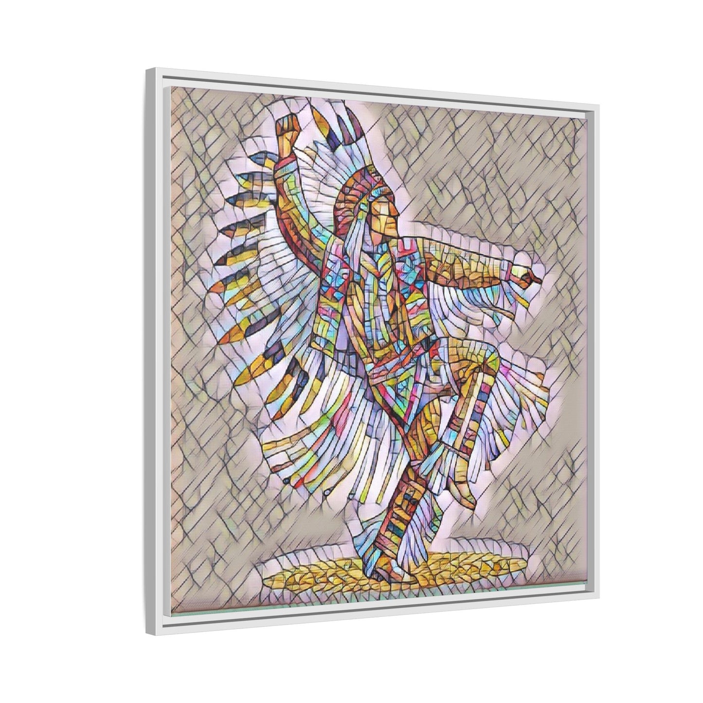 Colorful Native Dancer Framed Canvas Art — Stained Glass Style Wall Decor