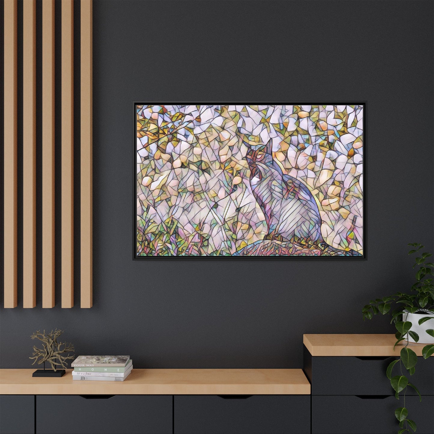 Framed Canvas Art - Stained Glass Heron Nature Print