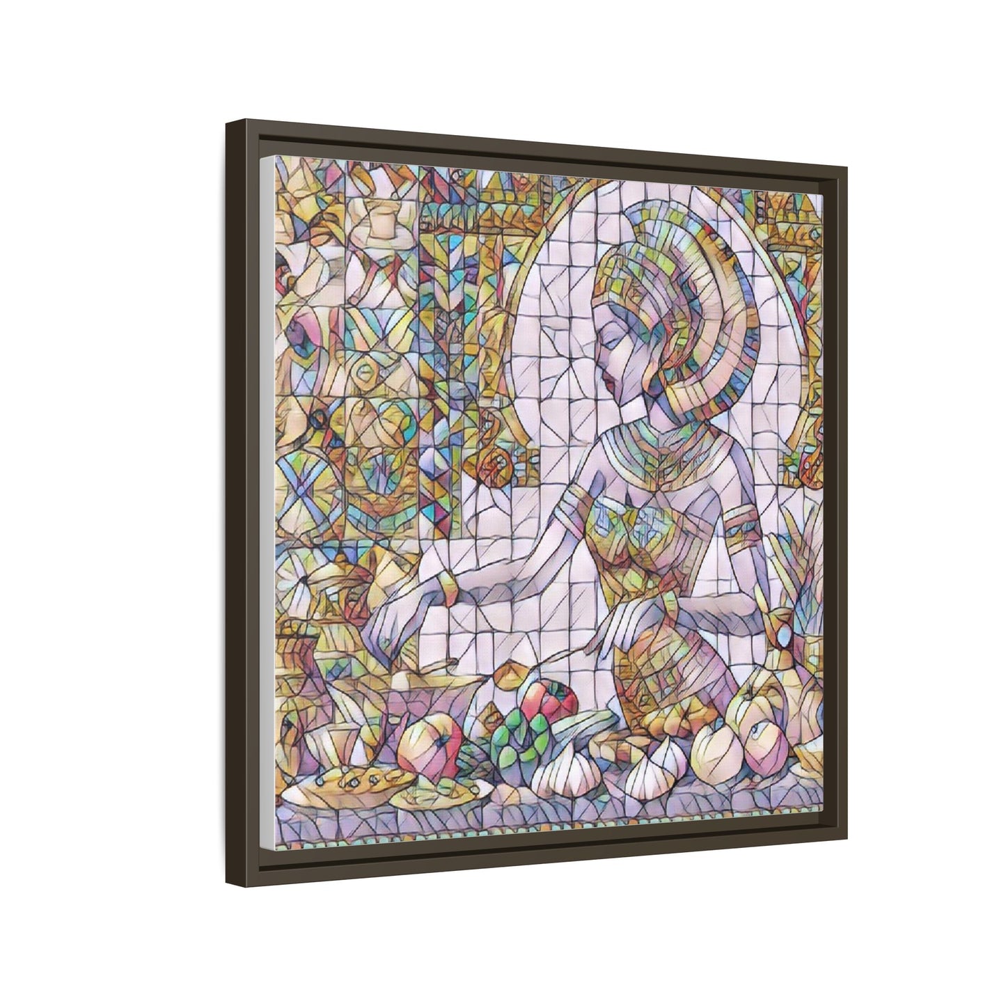 Egyptian Goddess Stained Glass Style Framed Canvas Art
