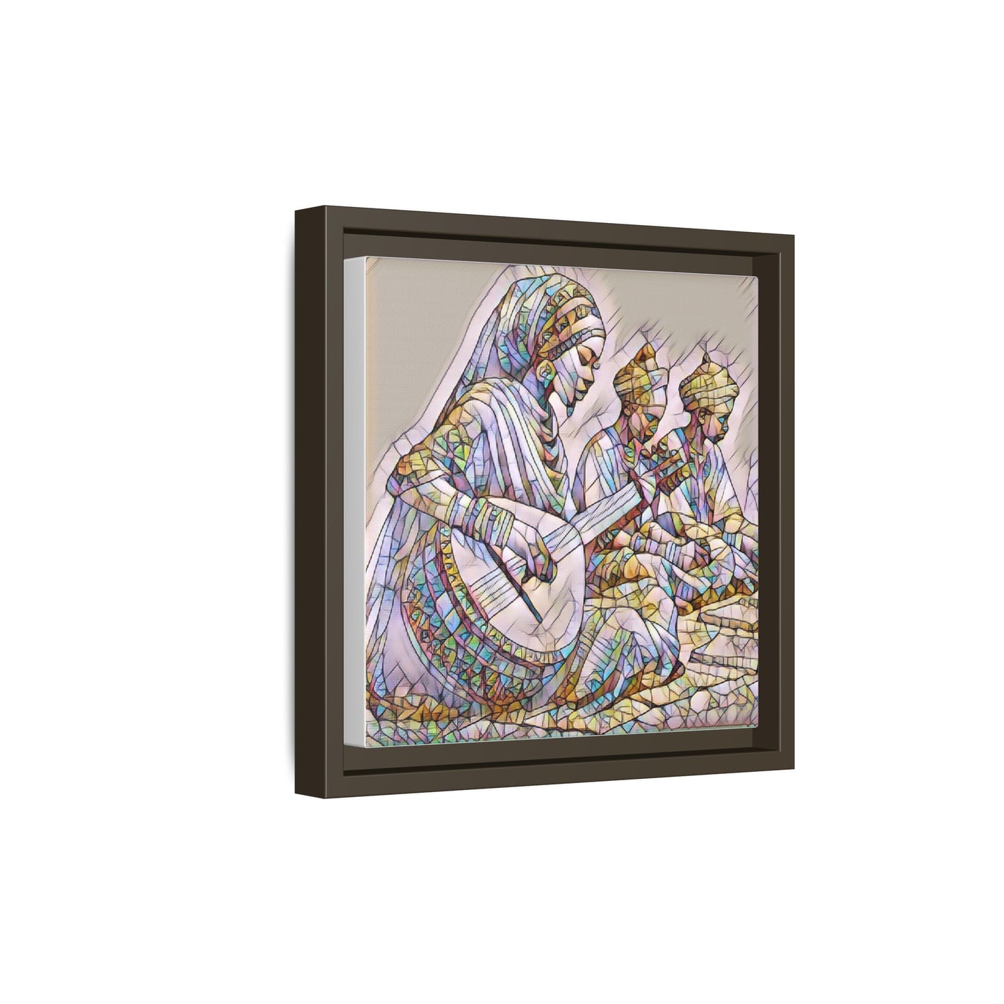 Framed Matte Canvas: Colorful Moroccan Musicians Wall Art