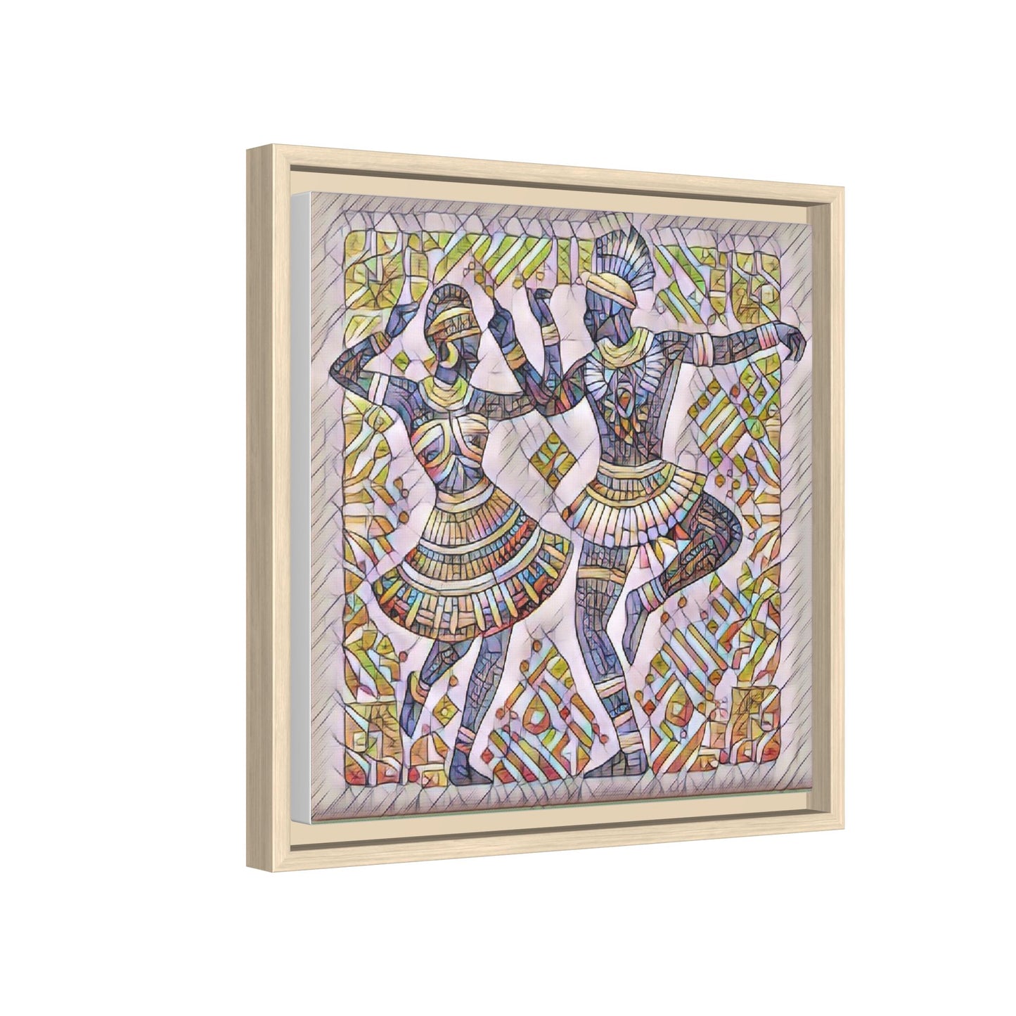 Framed Matte Canvas Print — Colorful Tribal Dancers Wall Art