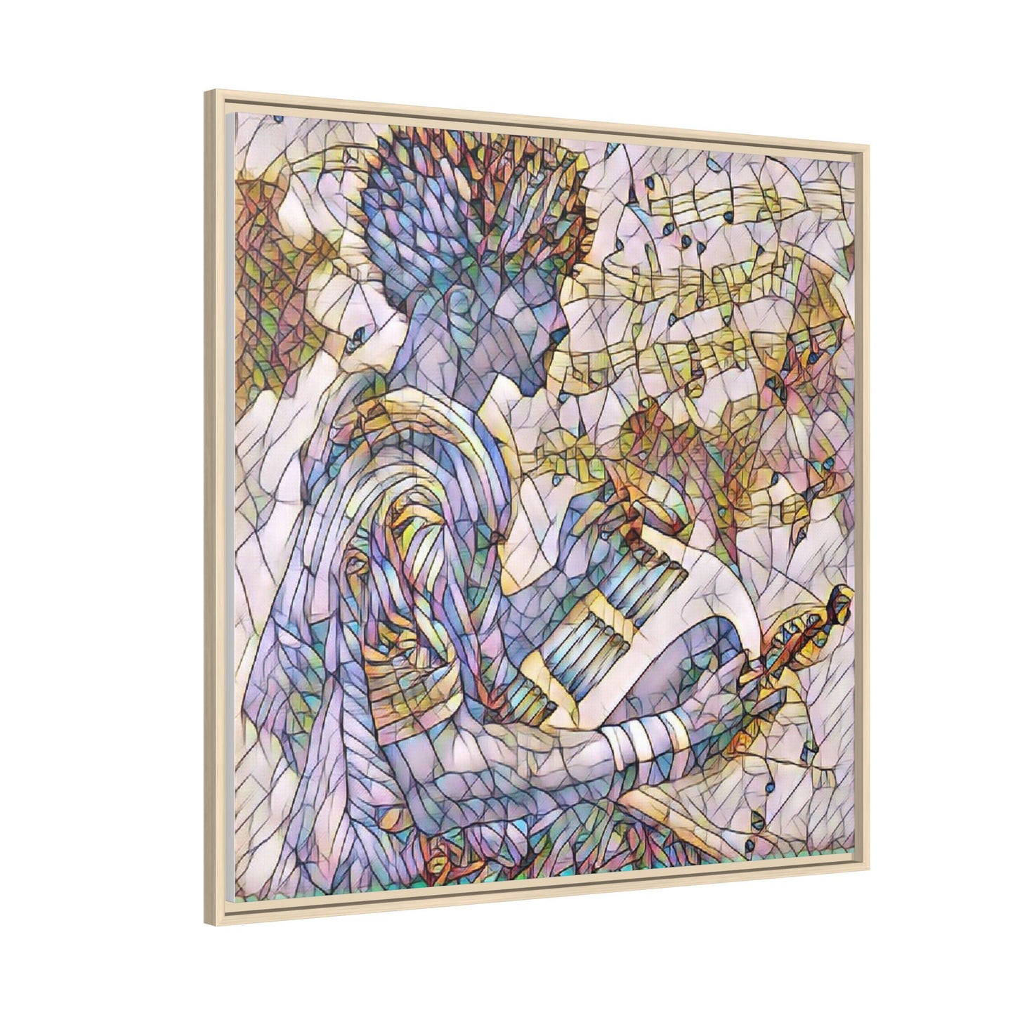 Abstract Jazz Musician Framed Canvas Art — Colorful Stained-Glass Style Wall Decor