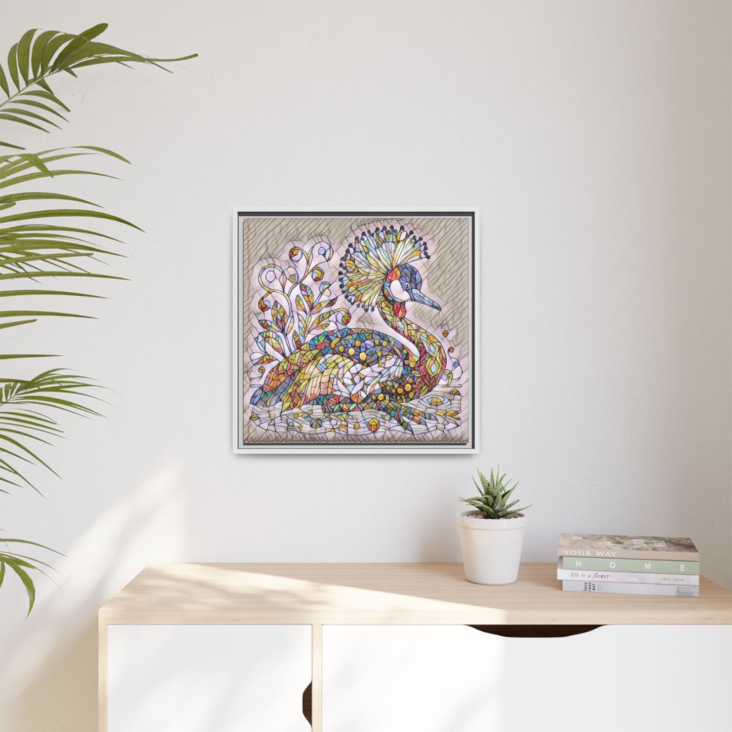 Colorful Peacock Mosaic Framed Canvas Art