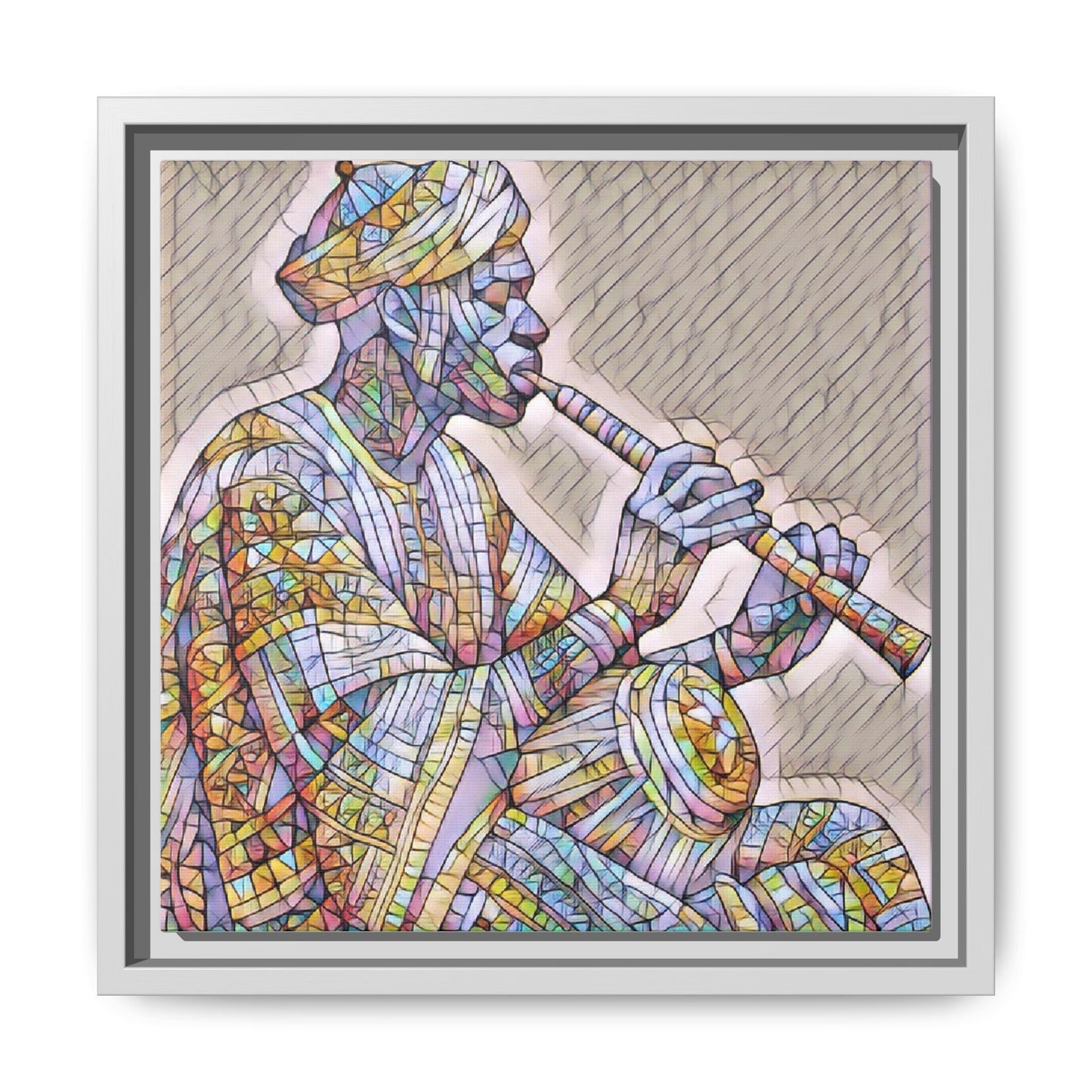 Framed Canvas Art — Colorful Middle Eastern Flute Player Print